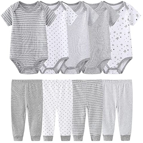 TONE Baby Bodysuits kortärmad toppar, 5-delar och leggingsbyxor, 4-delat set för nyfödda pojkar och flickor 0-3 m/3-6 m/6-9 m/9-12 m bomull