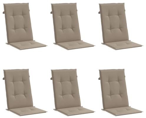 vidaXL Gartenstuhlauflagen für Hochlehner 6 STK., Gartenstühle Sitzauflagen, Sitzkissen Polsterauflagen UV-Beständig, Hochlehner Auflagen, Taupe Stoff