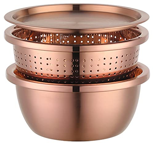 Stylish Colander Bowl Set with Lid, 2-in-1 Strainer and Washing Bowl for Fruits Vegetables, Large Draining Basket for Kitchen (Color : Rose Gold, Size : 20.3×9.5cm)