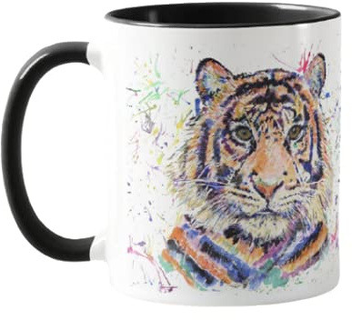 Vixar Taza de colores con diseño de tigre acuarela, arcoíris, regalo, cumpleaños, trabajo, oficina, Navidad, té, café (negro)