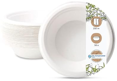 BIOZOYG Vajias desechables platos de caña de azúcar I vajilla compostables, biodegradables I Platos de sopa taza platos de pasta plato de servir I 50 x plato de sopa 250 ml, redondo 16cm