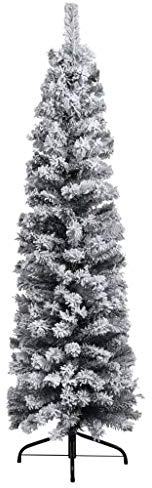 Albero di Natale Artificiale Slim da Interno ed Esterno, Albero di Natale Innevato Neve, con Supporto in Metallo, Facile Montaggio, PVC, 150 cm