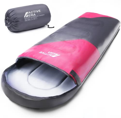 Active Era Premium Mumienschlafsack 250 GSM, Schlafsack Winter & Sommer, 0°C bis 15°C, Indoor und Outdoor Camping, Festivals, Sleeping Bag Wasserabweisend, Ultraleicht, Kleines Packmaß - Pink