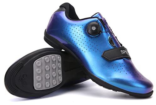 GZQIAWY Herr racercykelskor dam cykelskor dubbar för utomhus mountainbike MTB skor/inomhus spin cykel ridning motionscykel skor, Blaues Gummi, 40 EU