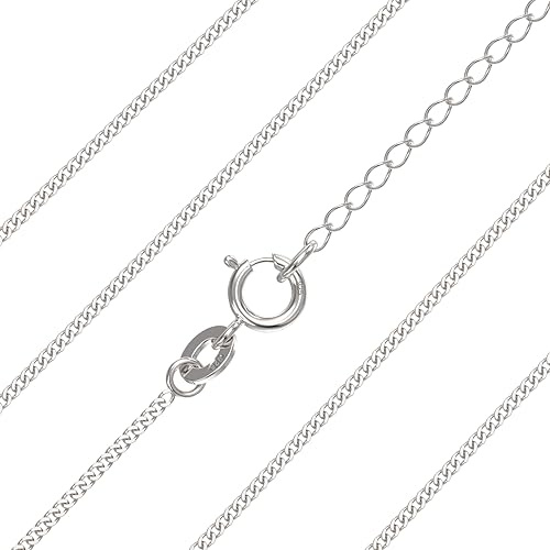 Aeon Adjustable Curb Chain - 16 Curb Chain With 2 Extender | 1.1mm 925 Sterling Silver Necklace | With Polishing Cloth