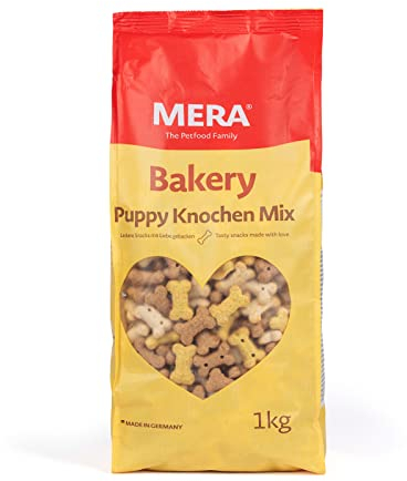 MERA Bakery Puppy Knochen Mix (1kg), Hundeleckerli für Training oder als Snack, Leckereien für Hunde aus natürlichen Zutaten, schonend gebackene Hundekekse