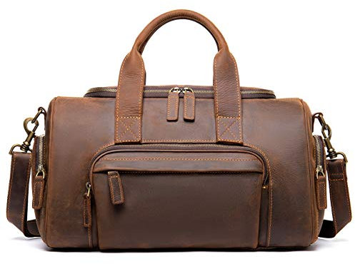 Klassische Sporttasche für Männer Frauen, Herren Vintage Echtes Leder Reisen Duffle Weekender Overnight Tote Bag Gepäck Carryon Schulter Crossbody Handtasche Gym Sport Sporttasche Fitness Wochenendtas