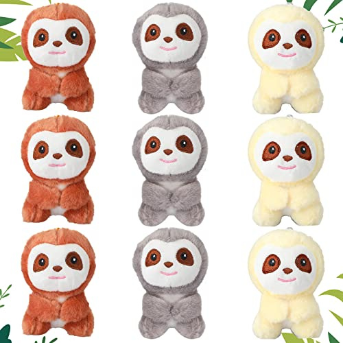 Zomiboo 9 Stück Mini Faultier Stofftier Geburtstag Party Zubehör Klein Babyparty Faultier Geschenk Weich Entzückend Dschungeltier Plüsch Spielzeug für Party Mitgebsel 4 Zoll (Braun, Grau, Beige)