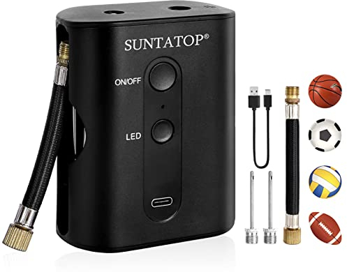 SUNTATOP Elektrische Aufblasvorrichtung Ballpumpe, Wiederaufladbare Batteriebetriebene Luftpumpe mit Nadeln für Sportbälle, Basketball, Fußball, Volleyball, Fußball, Rugby