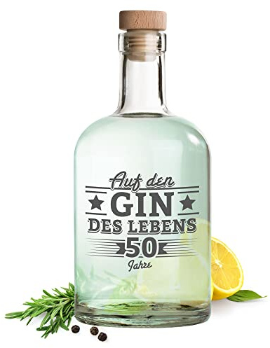 AMAVEL Glasflasche mit Gravur zum 50. Geburtstag, Flasche mit Korken, Apothekerflasche zum Befüllen, Geburtstagsgeschenk für Männer, Deko Abfüllflasche aus Glas, Gravierte Ginflasche, 700 ml
