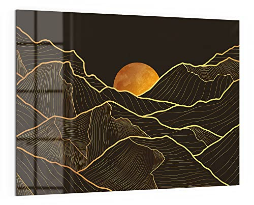 DEQORI Glas-Magnettafel | 120x90 cm groß | Motiv Goldenes Linien Gebirge | Memo-Board aus Glas | Magnetboard inkl. Magnete, Stift & Tuch für Küche & Büro | Tafel magnetisch & beschreibbar