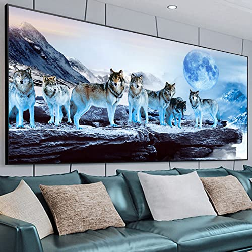 EXQULEG 5D Diamant Painting Bilder Wolf, DIY Diamond Painting Full Groß, Tiere Diamond Painting Set für Kinder und Erwachsene, Diamant Malerei Kits für Home Wanddeko (120x60cm)