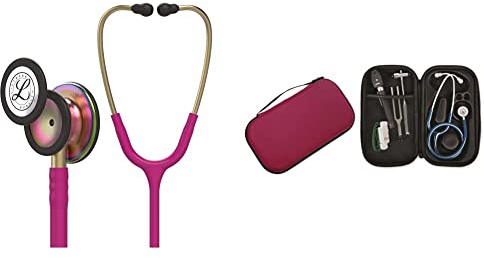 3M Littmann Stéthoscope de Surveillance Classic III, Tubulure Framboise, Rainbow Edition, 69 cm, 5806 + GIMA ÉTUI CLASSIC pour stéthoscope - Bordeaux.