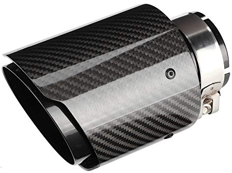 Septpenta Auto Auspuff, Schalldämpfer Auspuff Endrohr in Edelstahl und Kohlefaser Platte, Einlass 63mm Auslass 101mm, Glänzend Schwarz Auspuff Schalldämpfer