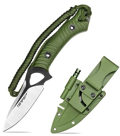 TONIFE Explorer Feststehendes Messer mit Scheide 8Cr14MoV Klinge Multifunktionales Überlebensmesser, Glasfaserverstärkter Nylongriff für Outdoor EDC Messer (Grün+Schwarz Titan und Satin)