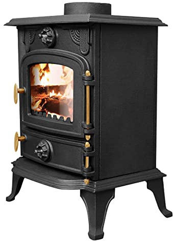 NRG Defra 5KW Stove MultiFuel Cast Iron Fireplace, Stove Fan, Thermometer | Eco Design, 125mm Flue, No Flue Pipe