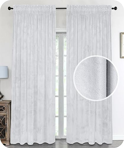 BEAUTEX Cortina de terciopelo con cinta fruncidora en U, opaca, 140 x 245 cm (ancho 140 cm, alto 245 cm, blanco)