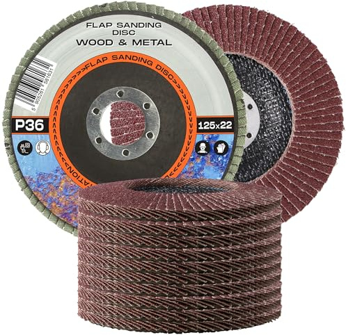 10x Fächer Schleifscheibe 125 x 22,2 mm Schleifmoptelle Fächerscheiben Körnung P36 für Holz Metall Stahl Lamellenscheibe Scheiben Schruppscheiben Winkelschleifer Zubehör