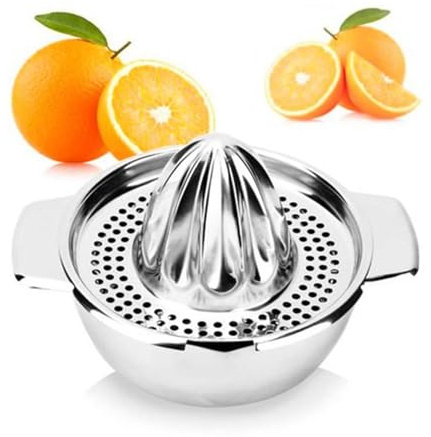 PAHION Citrus Lemon Orange Grapefuit Juicer Manual Squeezer Stainless Steel 304 Heavy Duty Hand Juicer Reamer Rotation Press with Strainer＆12 OZ Bowl, 2 Pour Spouts Dishwasher Safe Easy to Clean