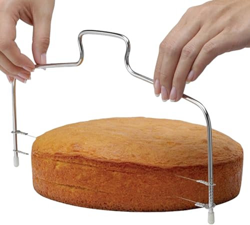 Moxeupon Cortador de alambre para tartas, herramienta de nivelación de tartas, cortador de doble alambre, nivelador, herramienta de estratificación, sierra de alimentos para nivelar y tartas,