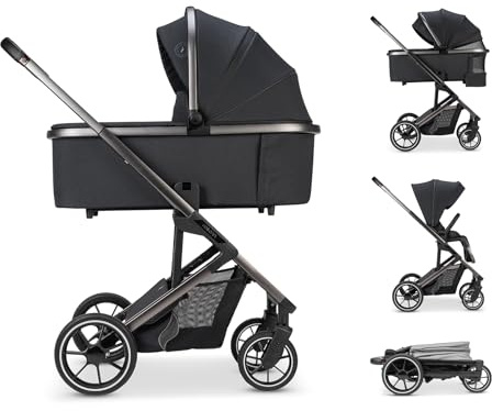 Osann Passeggino Navetta Duo Juntos Sistema Combinato - Leggero e compatto - Reversibile - Aerato - Parapioggia anti pioggia - Fronte Mamma - Fronte Mondo (Coal Nero)