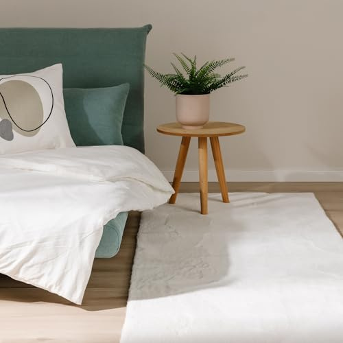 benuta Basic Alfombra Salon Furry - Crema 70x200 cm - De Piel sintética - Suave para Sala y Dormitorio - Base Antideslizante - Lavable - Compatible con calefacción bajo Suelo