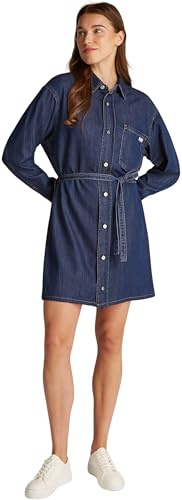 Calvin Klein Damen Jeanskleid Lyocell Belted Denim Shirt mit Gürtel, Blau (Denim Mid), L