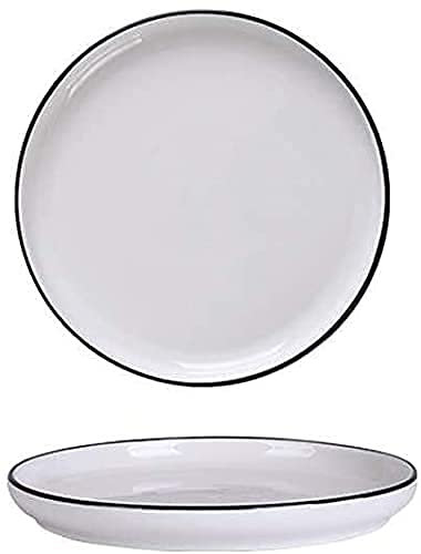 Service de Table de Cuisine et de Salle à Manger, Vaisselle en céramique de ménage Nordique européen Simple Noir Noir Assiette à Couverts Blanc L 8 Pouces