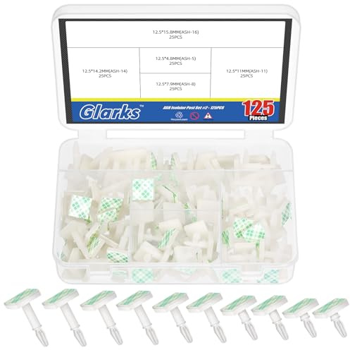 Glarks 125pcs 5 Größen klebriger PCB-Abstandshalter, weißer Stützhöhen-klebender isolierter Abstandshalter, der Snap-in-Pfosten sperrt Fester Clip isolierter Kleber Reverse Mount Abstandshalter