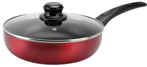 Sitram 712391 CHERRY - Sartén de aluminio prensado (24 cm de diámetro) 6,5 cm – Revestimiento antiadherente, color rojo metalizado, tapa de vapor de cristal incluida – Todos los fuegos, incluida