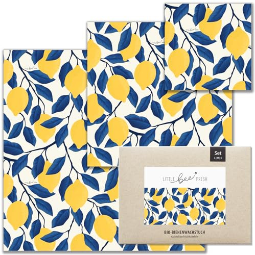 little bee fresh Bio-Bienenwachstücher Starter-Set aus Deutschland - Wachspapier für Lebensmittel - natürlich & plastikfrei frisch - Handgemachtes Wachstuch aus Bio-Rohstoffen S/M/L (Amalfi)