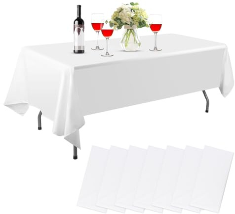 7 Stück Einweg Tischdecke, Weiß Tischdecke Einweg,137 x 274 cm Einweg Kunststoff Tischdecken für Hochzeiten Geburtstags Gastronomie Picknick