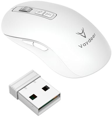 VAYDEER Mus jigggler 2-i-1 mus mover gamingmöss [trådlös] [upp till 3 200 DPI] [2,4 GHz med USB-mottagare] [Bluetooth] trådlös mus flyttare hem kontor dator musvinglare kompatibel med Windows PC (vit)