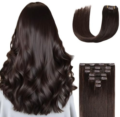 Sunya Invisible Clip in Extensions Echthaar Dunkelbraun 35cm 70g | Echthaar Haarverlängerung Clip In 100% Remy NatüRlich Glatthaar Seamless Skin Weft, Für Feines, Normales Haar