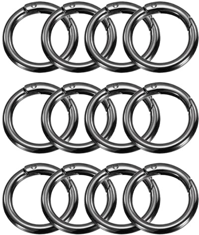 QUARKZMAN 12 Stück Runder Karabiner 35mm, Universeller Premium-Schlüsselanhänger Geeignet für DIY-Schlüsselanhänger, Rucksäcke, Geldbörsen, Handtaschen, Schwarz