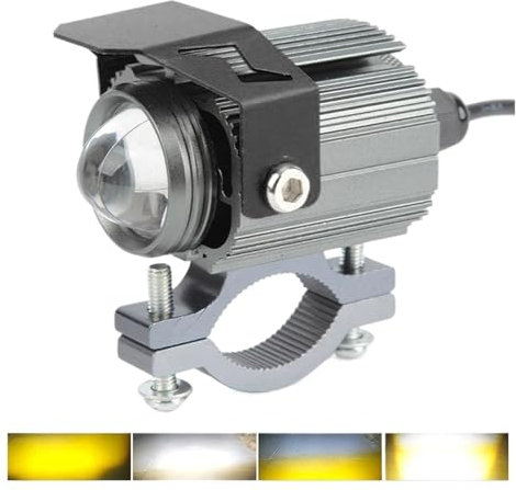 JHMHCOQ Moto Phare Phares De Moto LED 32 W, Lampe Stroboscopique Hibou Jaune Blanc 3000 Lm Quatre Modes 9-85 V Phares Moto Universels Moto Phare Avant(1PC Black)
