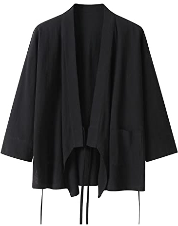 RUMAOZIA Cardigan Kimono Uomo Giapponese Casual Capispalla Tradizionale Classico Samurai Abbigliamento Estate Spiaggia Traspirante Kimono Camicia Sciolto Streetwear Yukata Haori Camicie, O nero., L