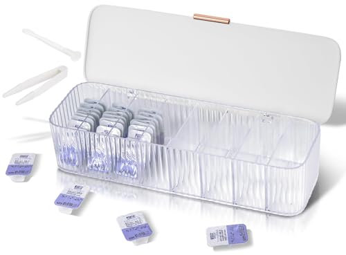 EHOTER Storage Organizer for Daily Colored Contact Lenses Disposable Contact Lens Dispenser Clear Plastic Box for All Brands Daily Lens (White)