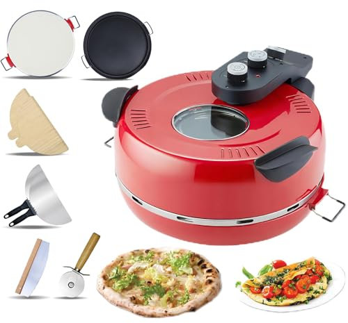 LXJBBD Countertop Electric Pizza Oven with Pizza Stone & Grill Pan, Heats Up to 380℃, Tabletop Pizza Maker with Viewing Window and Timer for Home, Patio, and RV