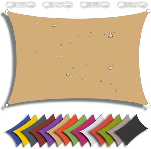 QIAQ Sonnensegel Rechteckig 4x8m 95% UV-Schutz Garten Sonnenschutz Markise Baldachin Wasserdicht Sonnenschirme für Garten Outdoor Terrasse Party Pergola Balkon - Sand Gelb