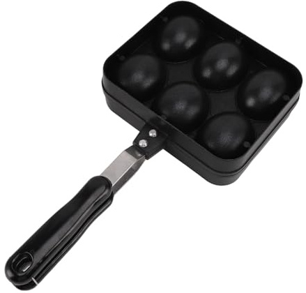 Poêle à griller Takoyaki double face 6 trous antiadhésive pour Takoyaki, ustensile de cuisine en alliage d'aluminium noir, plastique et acier inoxydable, 17,5 x 34,5 cm