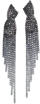 Rhinestone Earrings Dangling for Women Sparkly Silver Dangle Earrings Long Chandelier Earrings Tassel Lightweight Ear Studs Cubic Zirconia Crystal Statement KE006BK-W