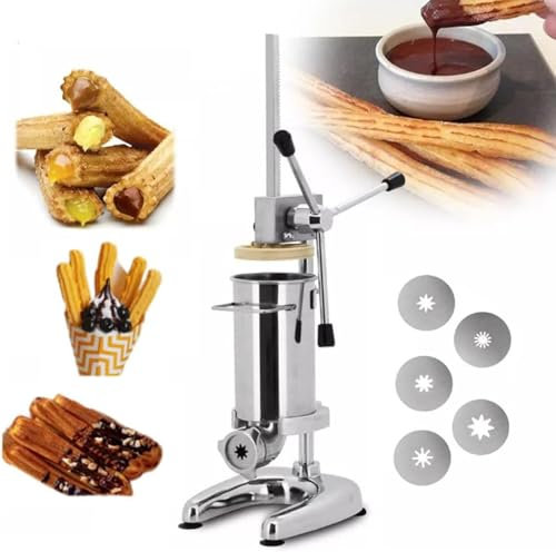 Commercial Manual Churro Maker Machine with Multiple Molds, Stainless Steel Vertical Design for Spanish Donuts, Ideal for Professional Kitchens and Catering Services