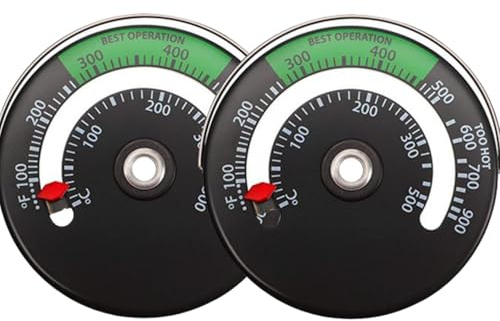 2 Stück Magnetisches Ofen Thermometer, Kaminthermometer Aus Aluminiumlegierung, Hochpräzises, Verbessertes Bimetall-Thermometer Mit Heizhülse Für Kaminöfen, Für Kaminrohr-Ofentemperaturmesser, 6cm