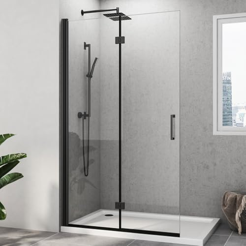 Walk in Duschwand Schwarz, 100x195 cm Falttür Begehbare Dusche Duschkabine Duschtrennwand Nano 6mm ESG Sicherheitsglas Beschichtung