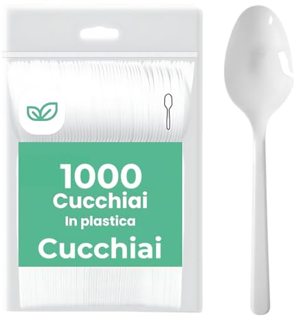 1000 Cucchiai Bianchi Riutilizzabili e Riciclabili - 10 pacchi da 100, 16,5 cm, Lavabili in Lavastoviglie - Perfetti per Dolci, Gelato, Zuppe e Dessert