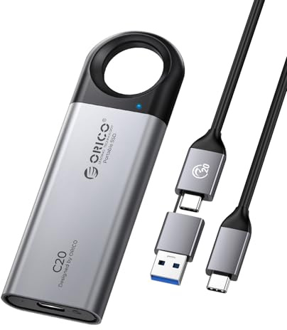 ORICO SSD Externo 2TB hasta 2000 MB/s, Disco Duro Sólido Externo con Orificio para Colgar y C a A/C Cable, USB3.2 Gen2 SSD Portátil Compatible con Windows, Mac y Android C20
