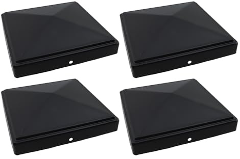Tsnamay Lot de 4 capuchons pyramidaux en fer galvanisé noir de 15 x 15 cm avec vis de montage pour poteaux de terrasse, clôture, poteaux en bois