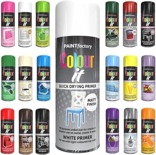 Spray Paint Primer White Finish Aerosol 250ml can - Quick Dry, All Purpose Spray Paint for Interior and Exterior Ideal for Wood, Metal, Plastic, Indoor & Outdoor Use