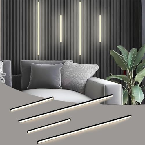 Besseto LED Wall Panel Lights Black,Wood Slat Wall Panel Strip Light,3000K Touchable Switch Dimmable LED Recessed Lighting for Living Room Bedroom Bathroom Stairs (Black-4PCS)